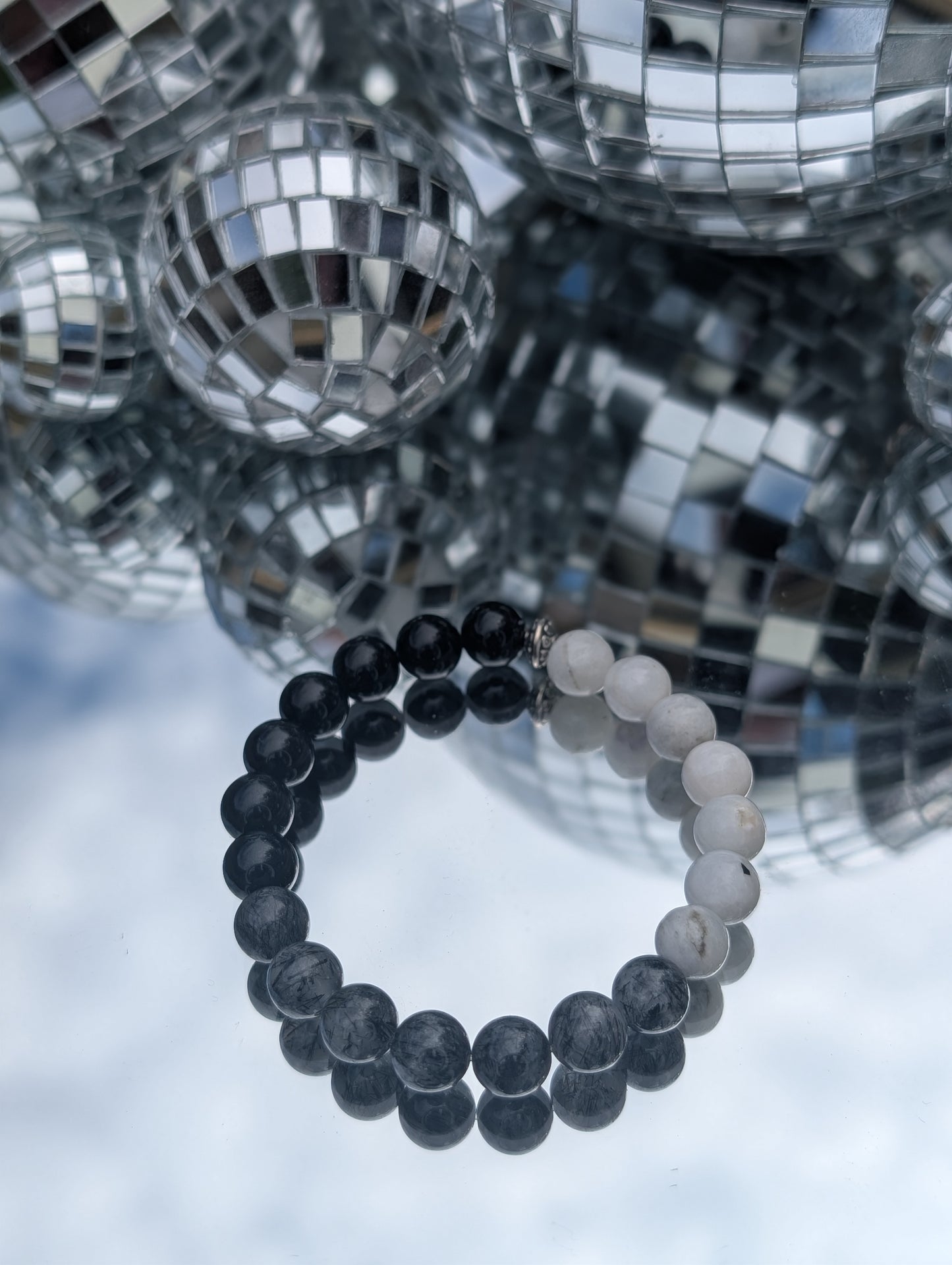Moonstone, Rutilated Quartz, Obsidian Bracelet 🤍🩶🖤