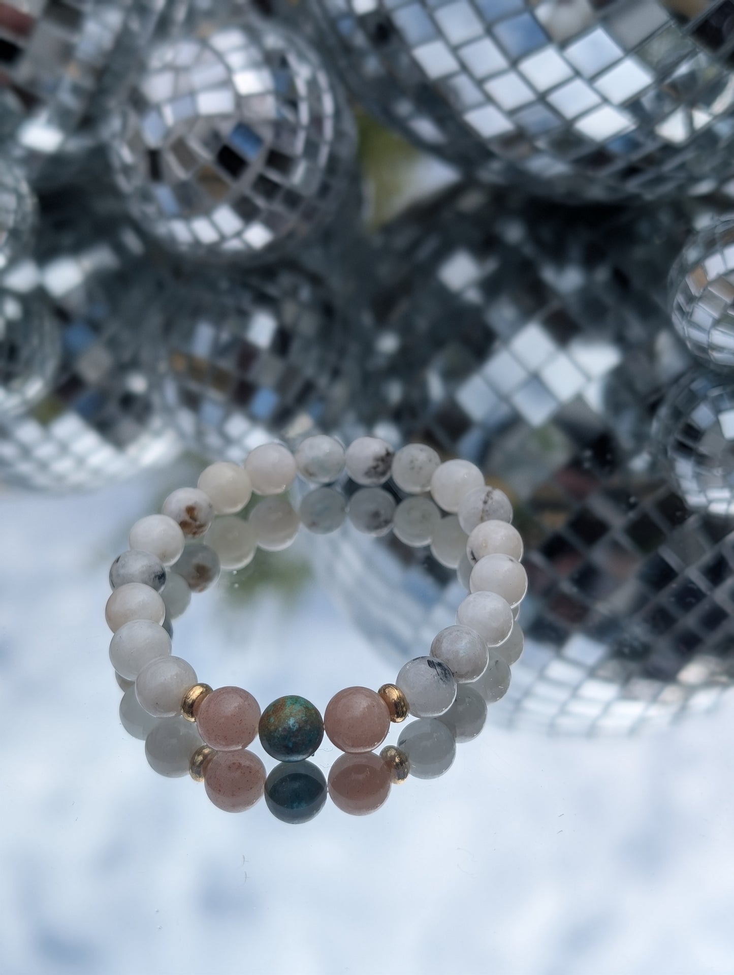 Peach Moonstone & Turquoise Bracelet 🧡🩵💚🧡