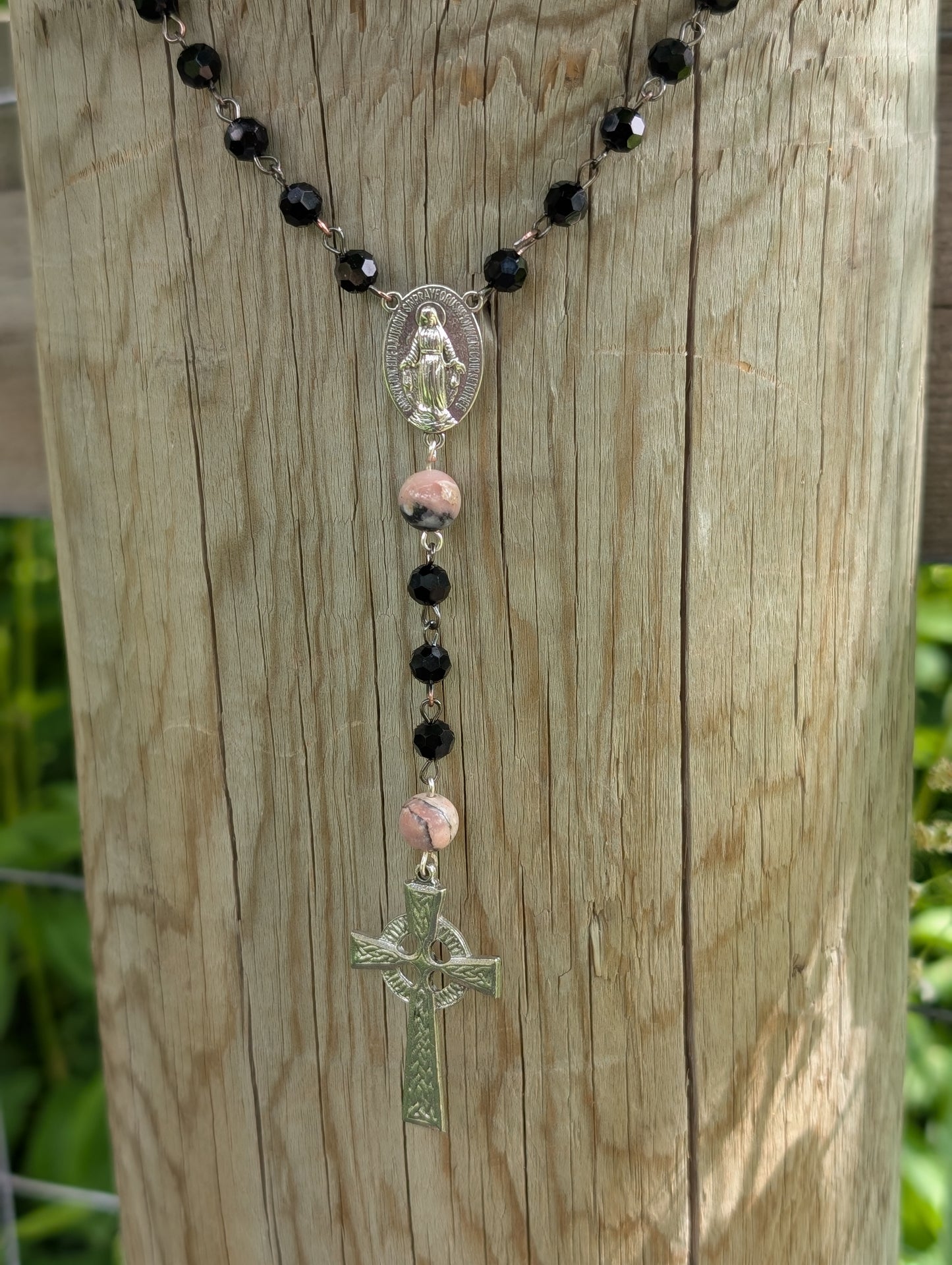 Rosary with Peruvian Pink Opal 🩷🖤