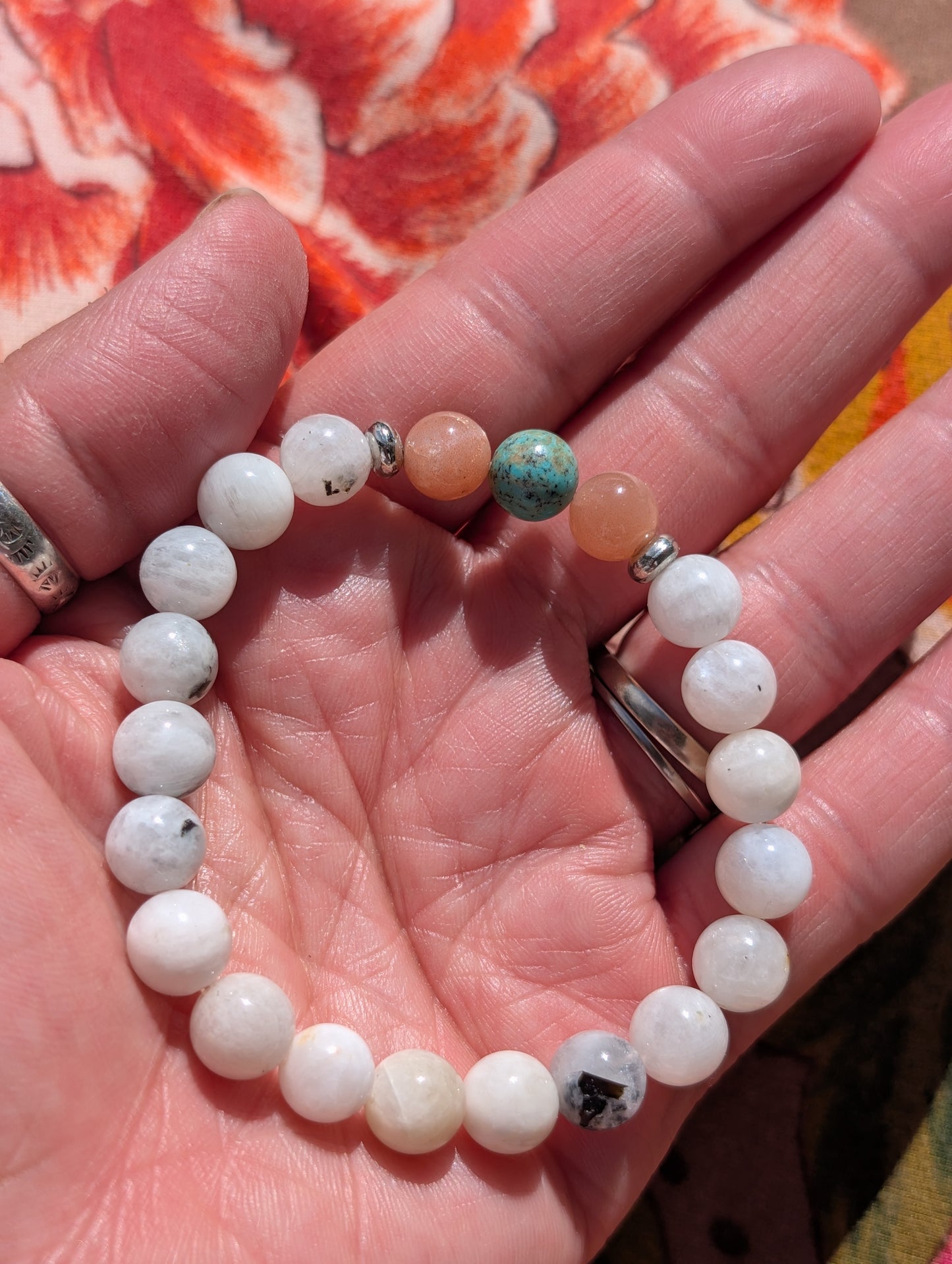 Peach Moonstone & Turquoise Bracelet 🧡💚🧡