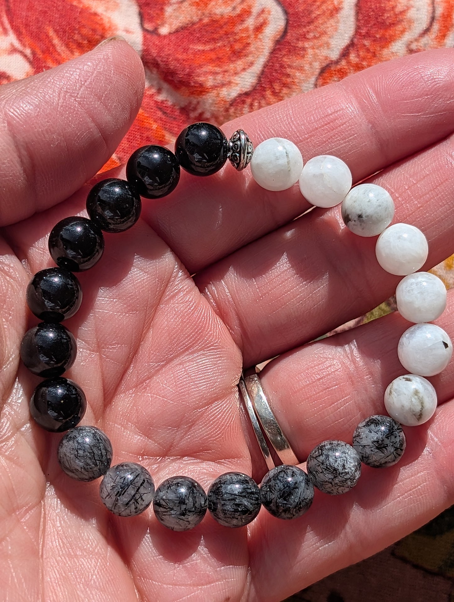 Moonstone, Rutilated Quartz, Obsidian Bracelet 🤍🩶🖤