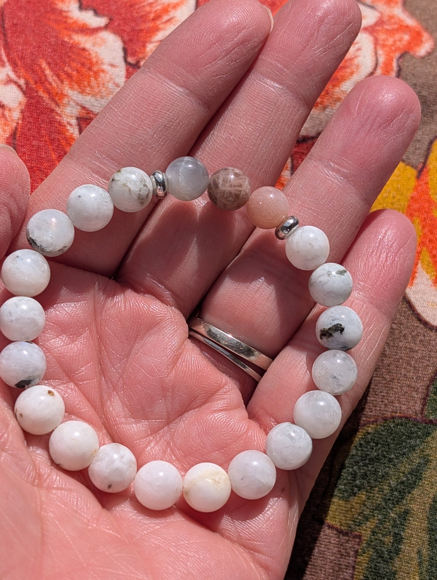 Moonstone, Peach & Grey &. Sunstonel Bracelet 🤍🧡🩶