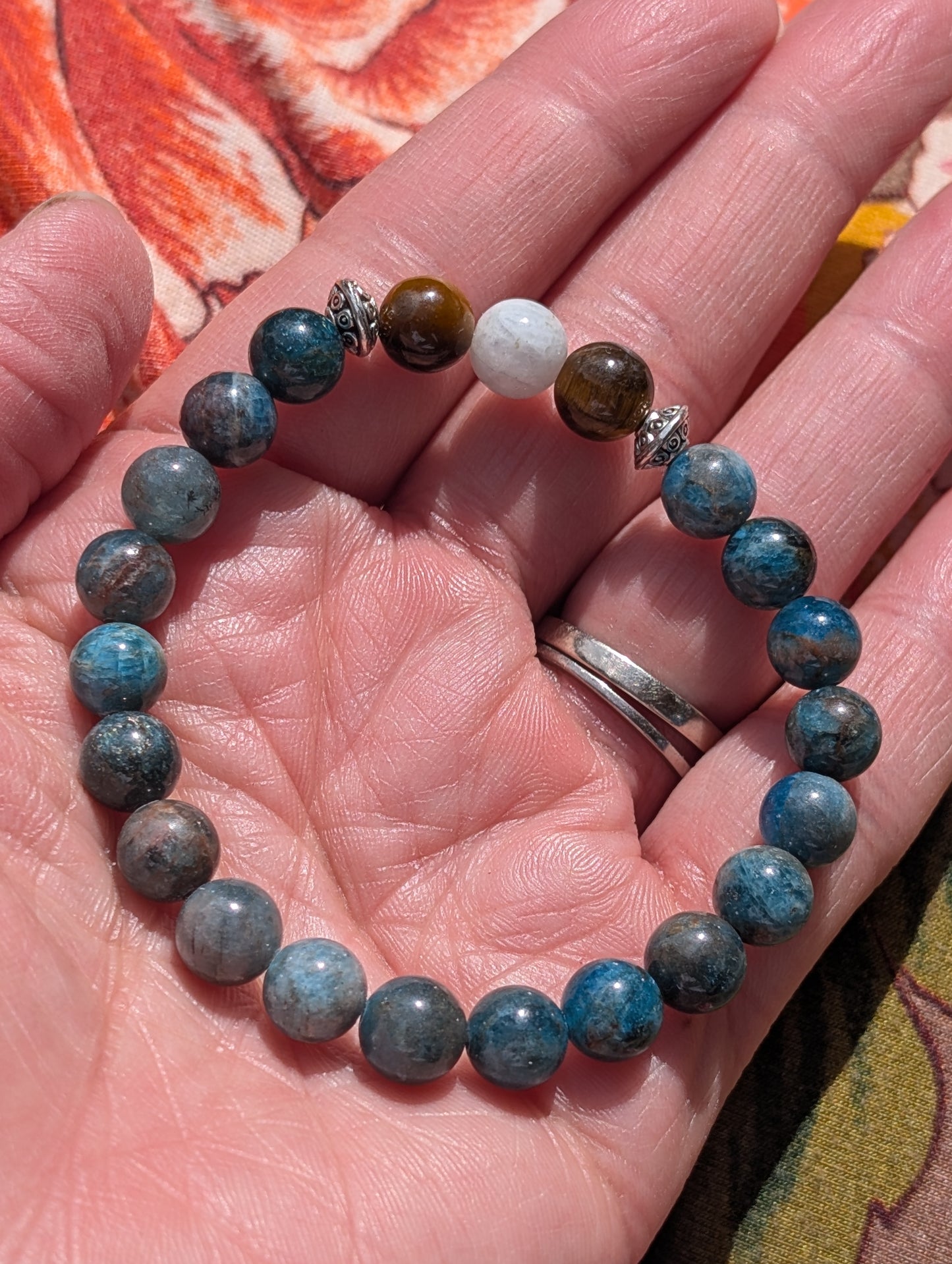 Ocean Apatite, Tigers Eye & Moonstone Bracelet 🩵🤎🤍