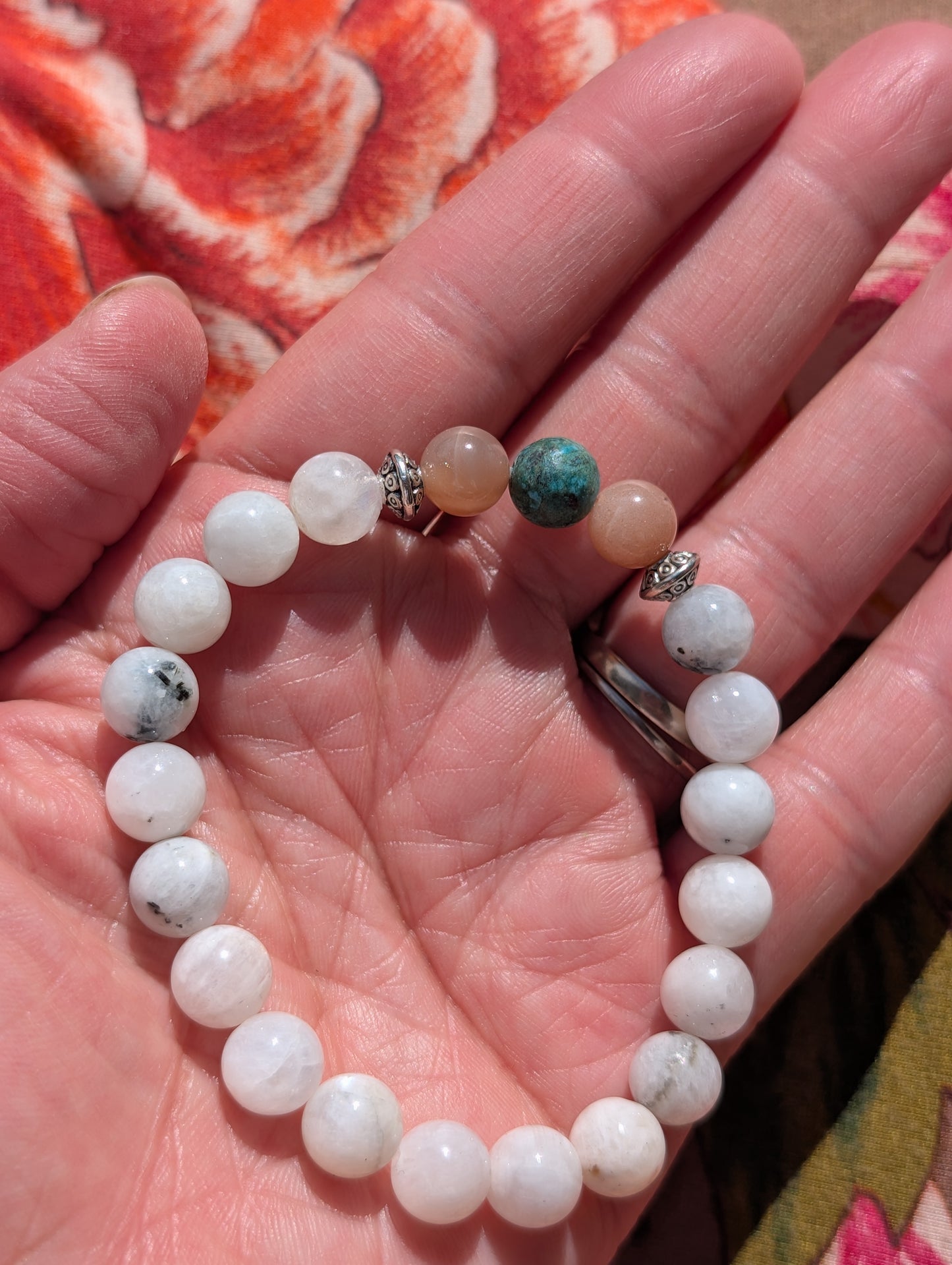 Peach Moonstone & Turquoise Bracelet 🧡🩵🧡