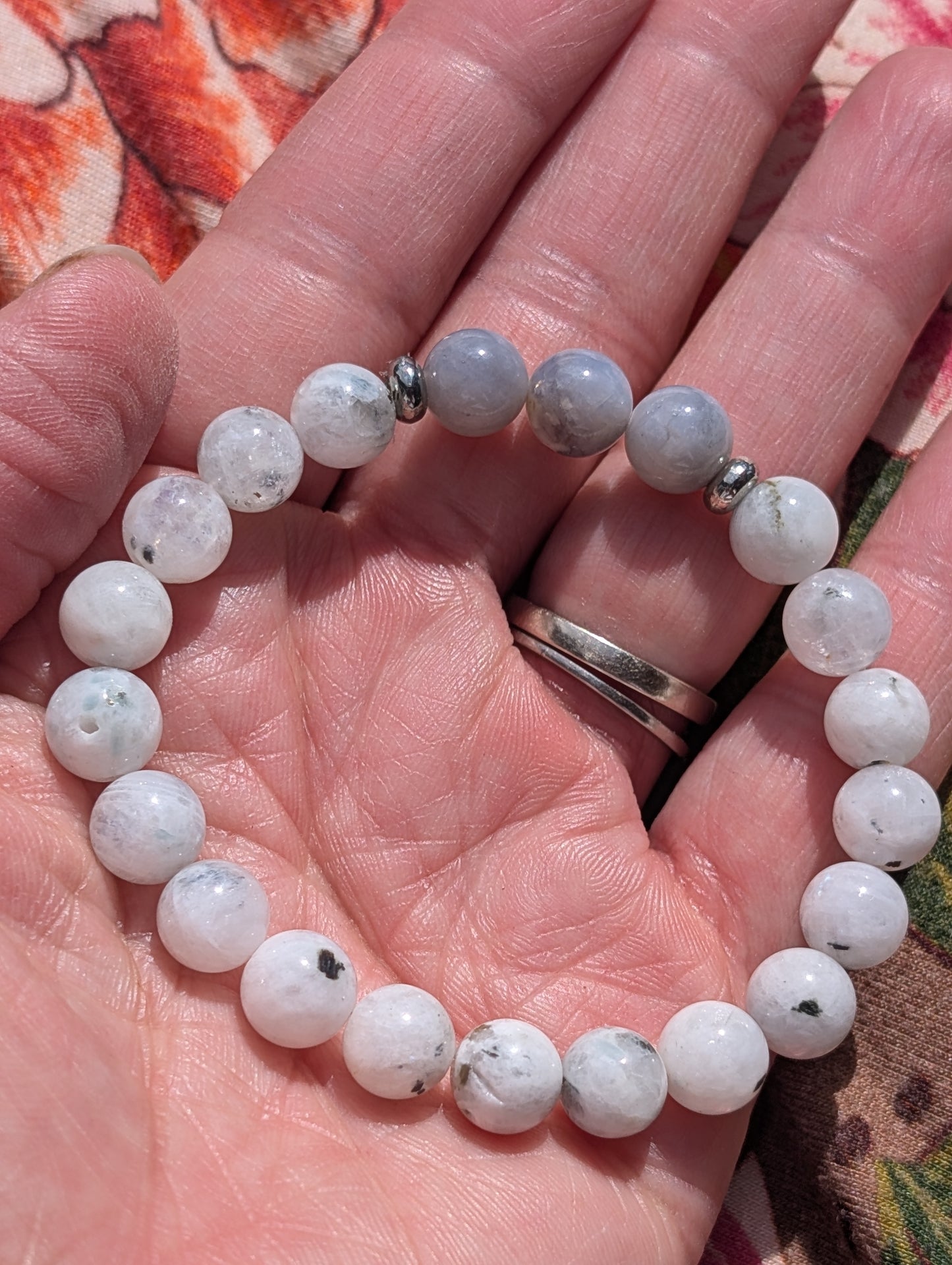 Blue Opal & Moonstone Bracelet 🤍🩵🤍