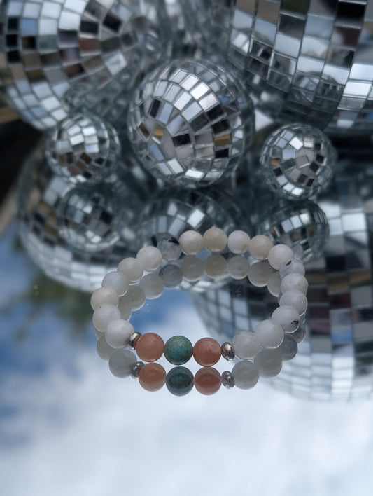 Peach Moonstone & Turquoise Bracelet 🧡💚🧡
