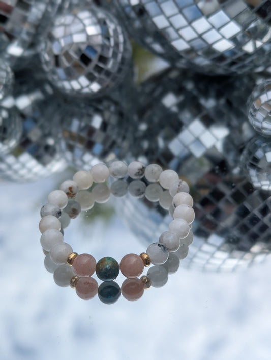 Peach Moonstone & Turquoise Bracelet 🧡🩵💚🧡