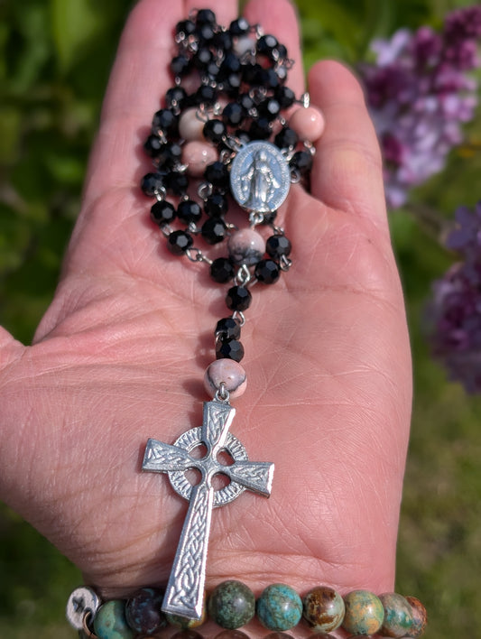 Rosary with Peruvian Pink Opal 🩷🖤