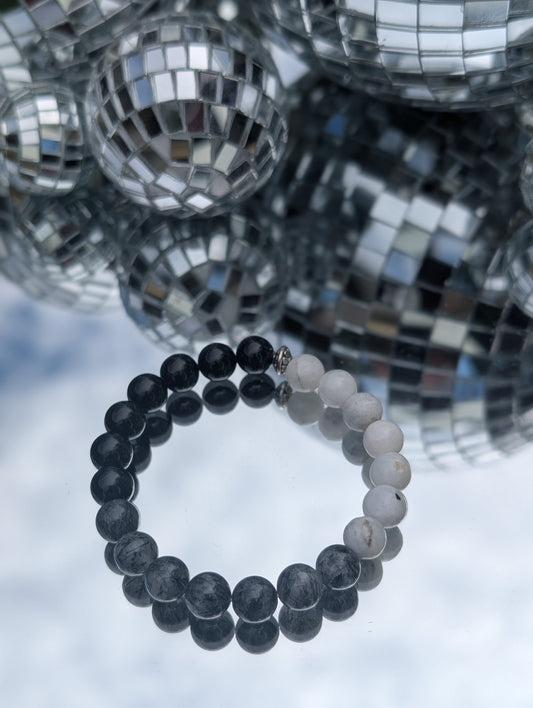 Moonstone, Rutilated Quartz, Obsidian Bracelet 🤍🩶🖤