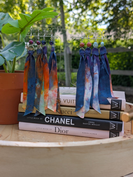 *SILVER* Midnight Citrus Tie Dye Earrings 💙💜🧡💛