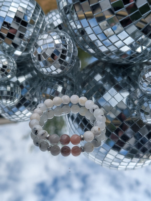 Moonstone, Peach & Grey &. Sunstonel Bracelet 🤍🧡🩶