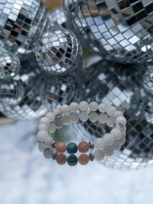 Peach Moonstone & Turquoise Bracelet 🧡🩵🧡