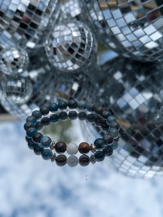 Ocean Apatite, Tigers Eye & Moonstone Bracelet 🩵🤎🤍